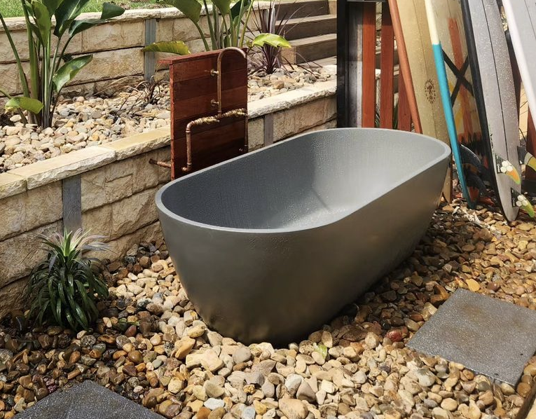 Bayley Concrete Textured Outdoor Bath 1800 - Dark Grey