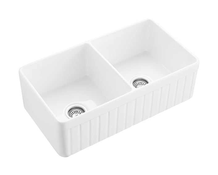 Traditional Fireclay Double Fluted Butlers Sink White 828mm - TK3318TD