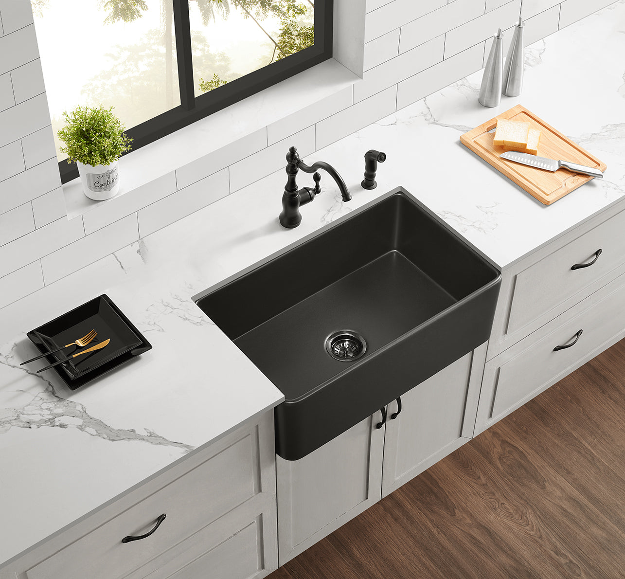 Traditional Fireclay Butlers Sink Black 828mm - TK3318MB