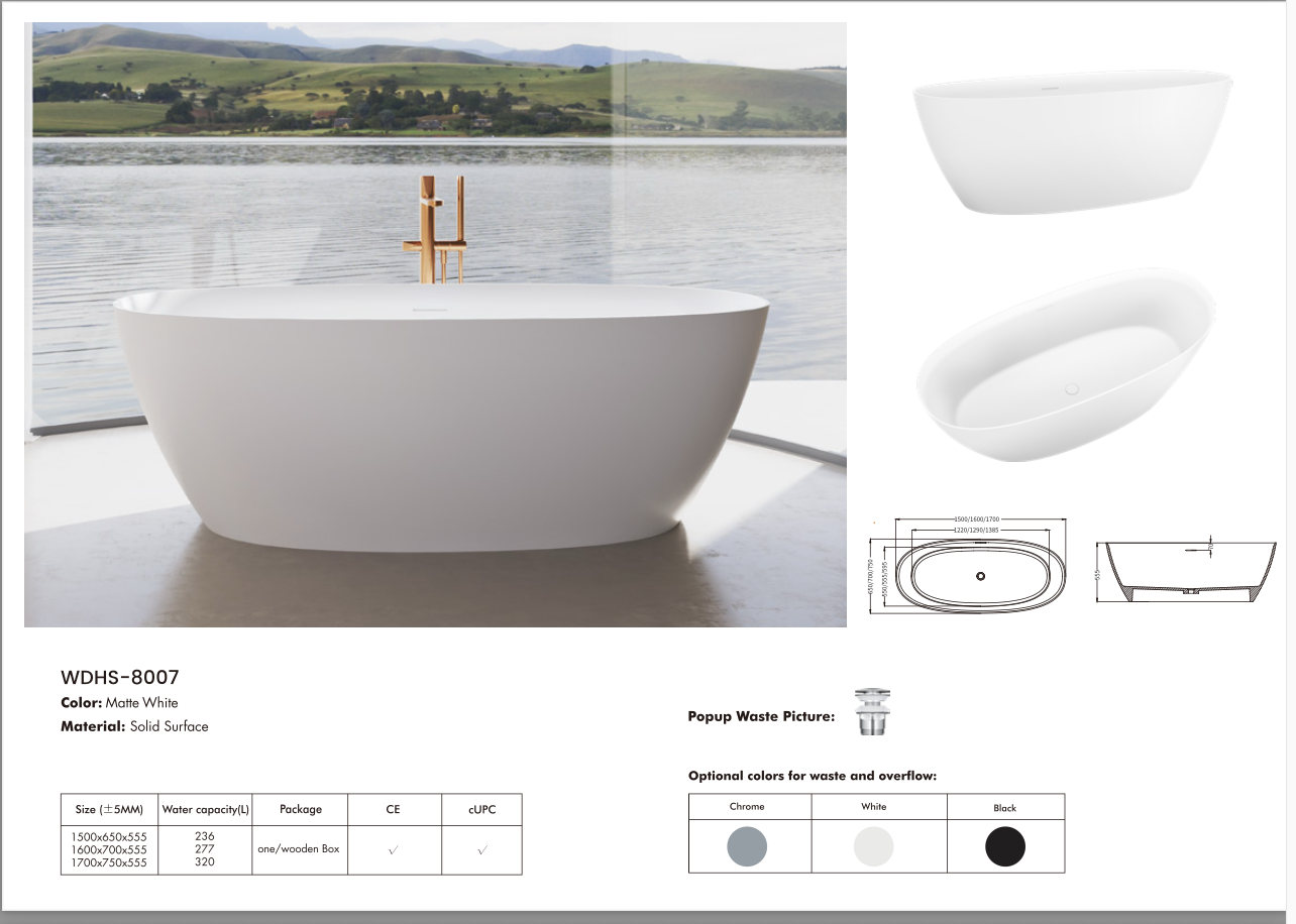 Elisabet Oval Freestanding Bath - 1700mm - Ov-8007 1700
