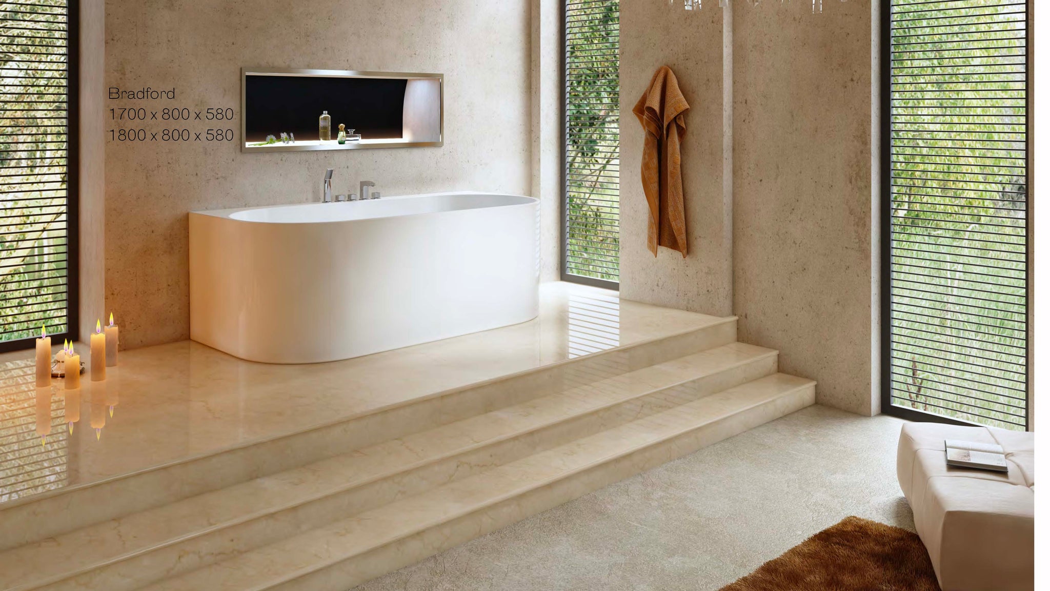 Bradford 1700 - Curved Back-To-Wall Bath -  1700mm