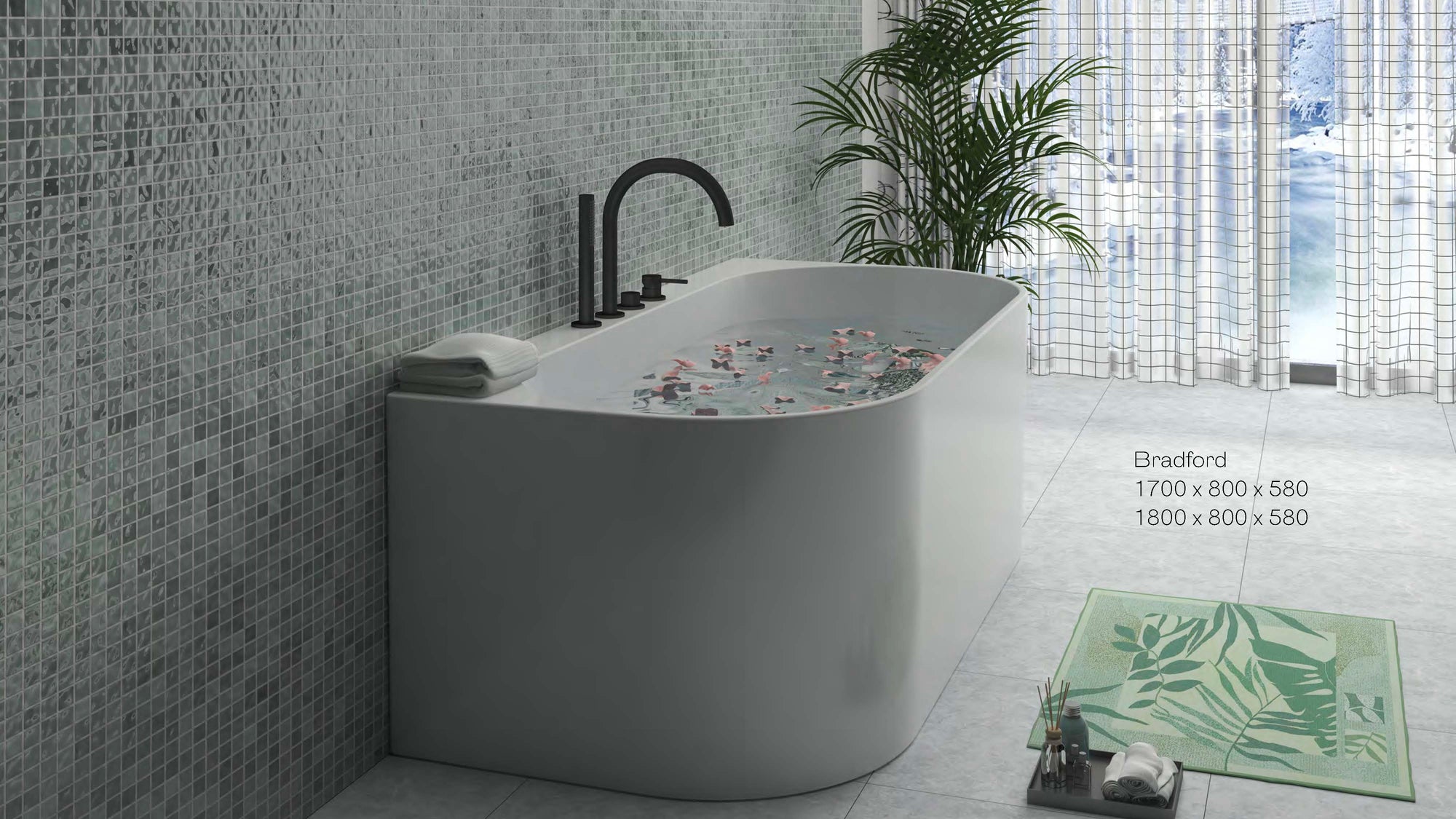 Bradford 1700 - Curved Back-To-Wall Bath -  1700mm
