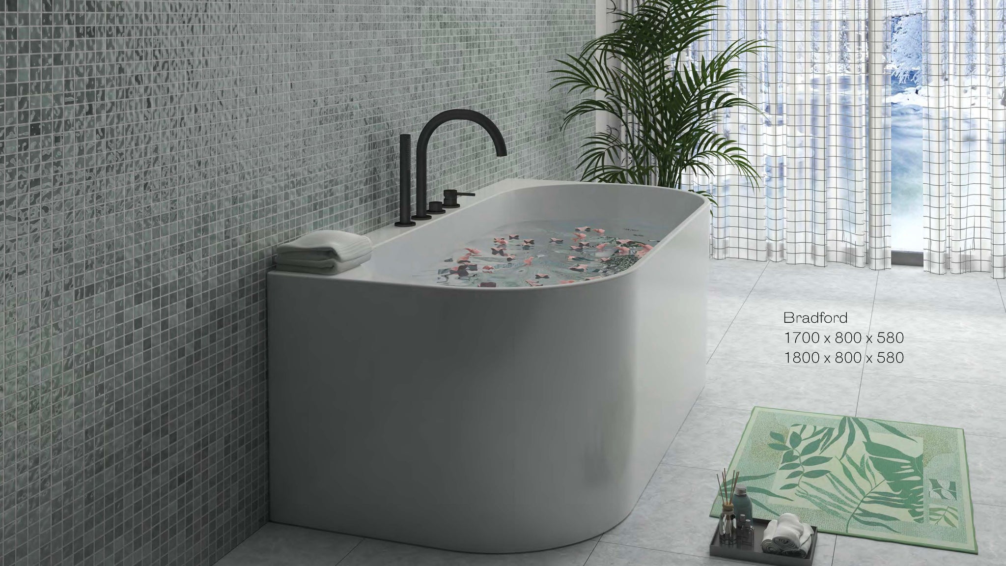 Bradford 1700 - Curved Back-To-Wall Bath -  1700mm