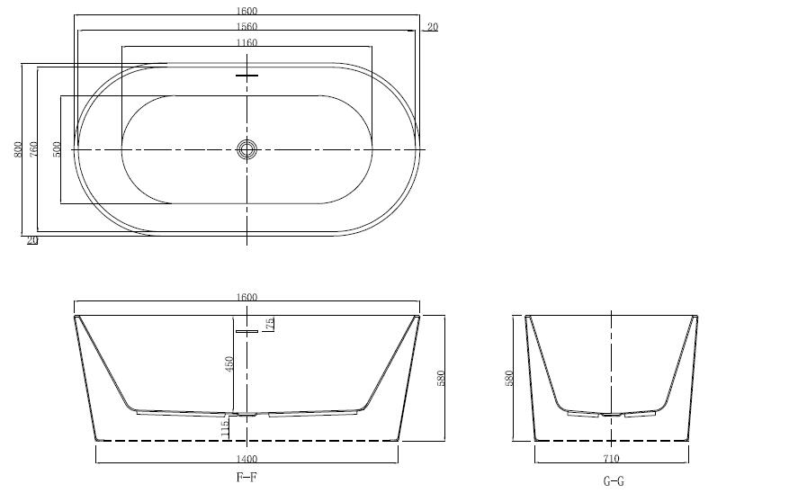 Bristol 1600 - Freestanding Acrylic Bath