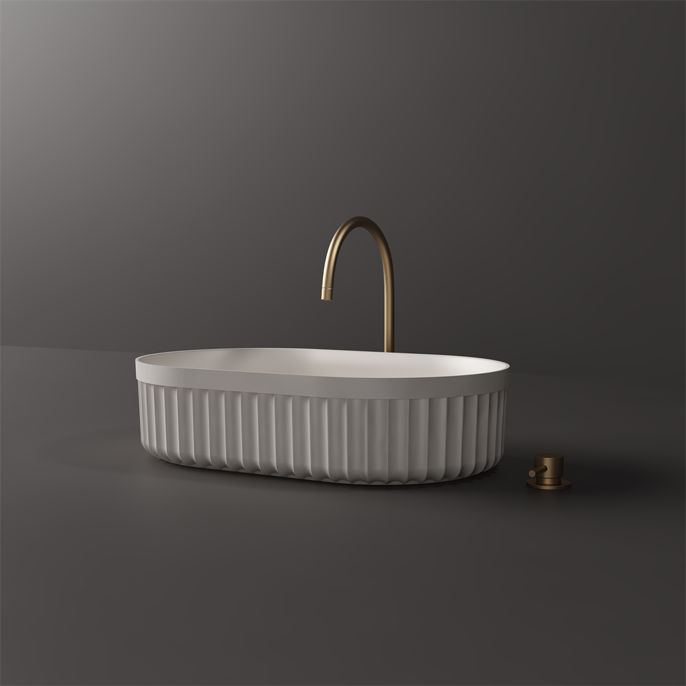 Toka Lite Venus Oval Fluted Matte White Stone Basin - 550mm - STB86-1