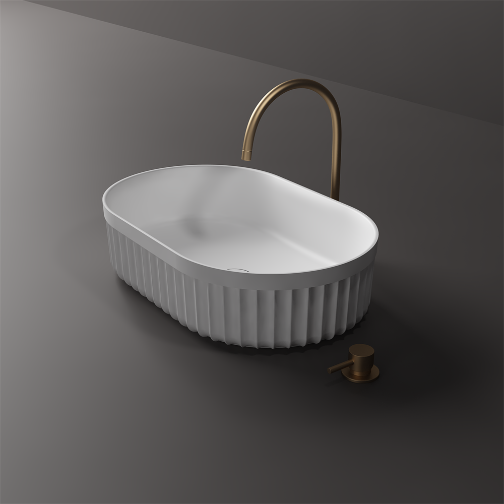 Toka Lite Venus Oval Fluted Matte White Stone Basin - 550mm - STB86-1