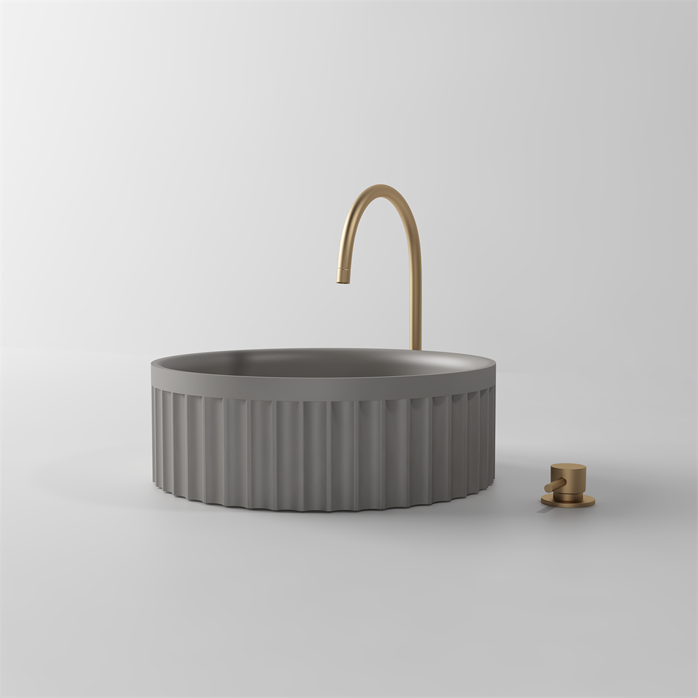 Toka Lite Venus Round Fluted Matte White Stone Basin - 430mm - STB86-2