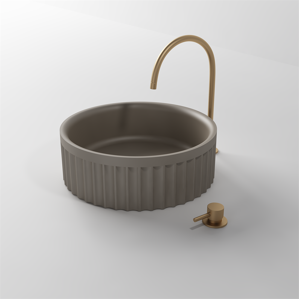 Toka Lite Venus Round Fluted Matte White Stone Basin - 430mm - STB86-2