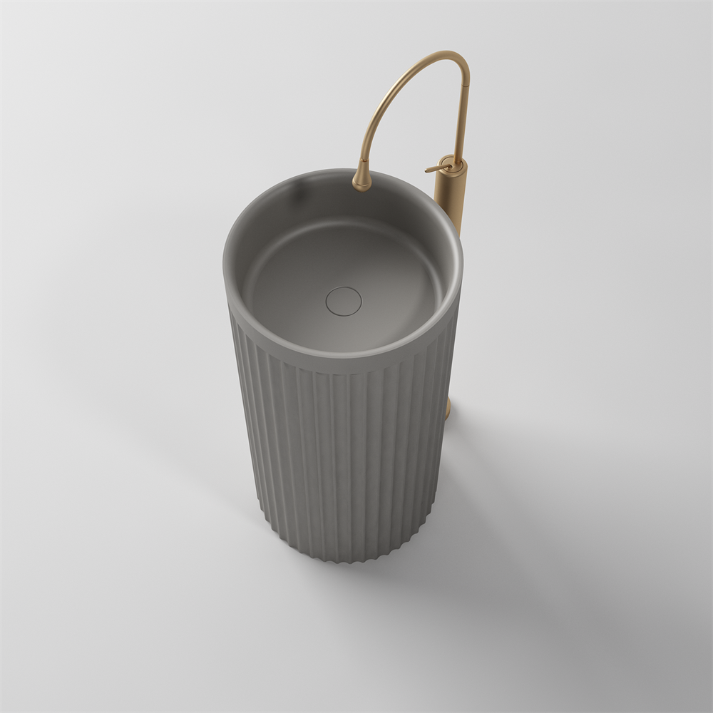 Toka Lite Venus Oval Fluted Matte White Stone Basin - 850mm - STP86