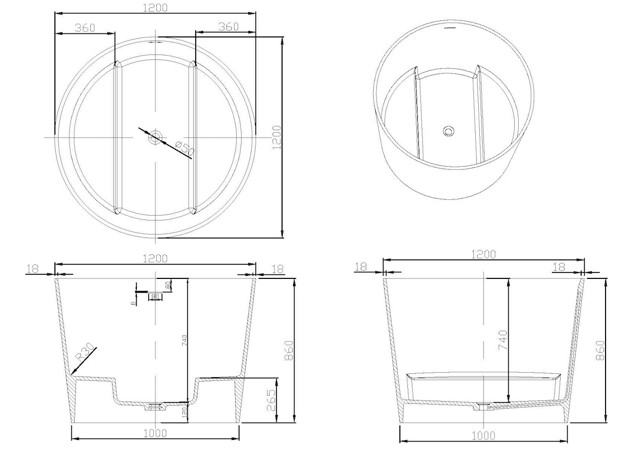 Rosario Two Seater Deep Soak Bath - 1200mm - Matt White