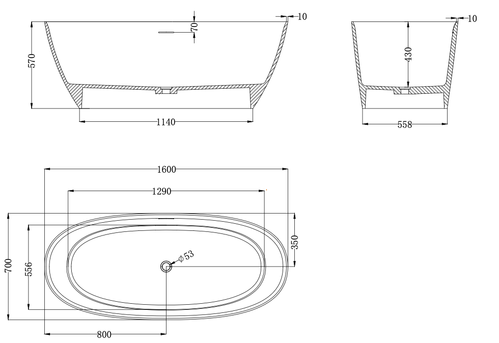 Elisabet Medium Bath 1600mm - Ov-8007 1600
