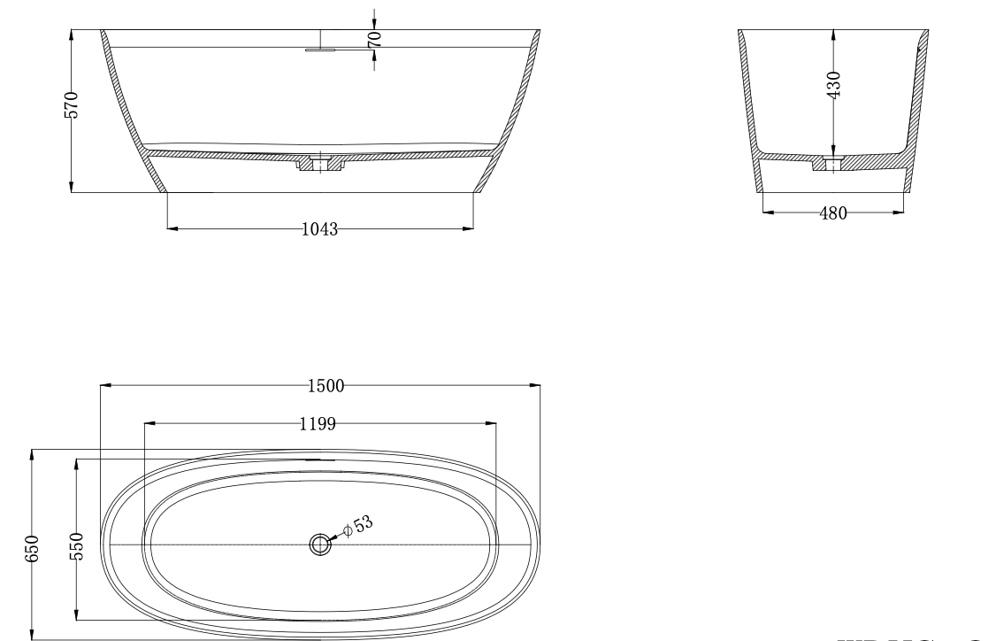 Elisabet Compact Bath 1500mm - Ov-8007 1500