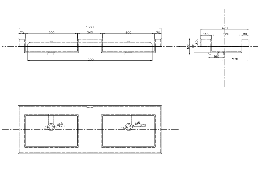 Toka Lite Large Double Benchtop Basin - 1380mm - CSB49