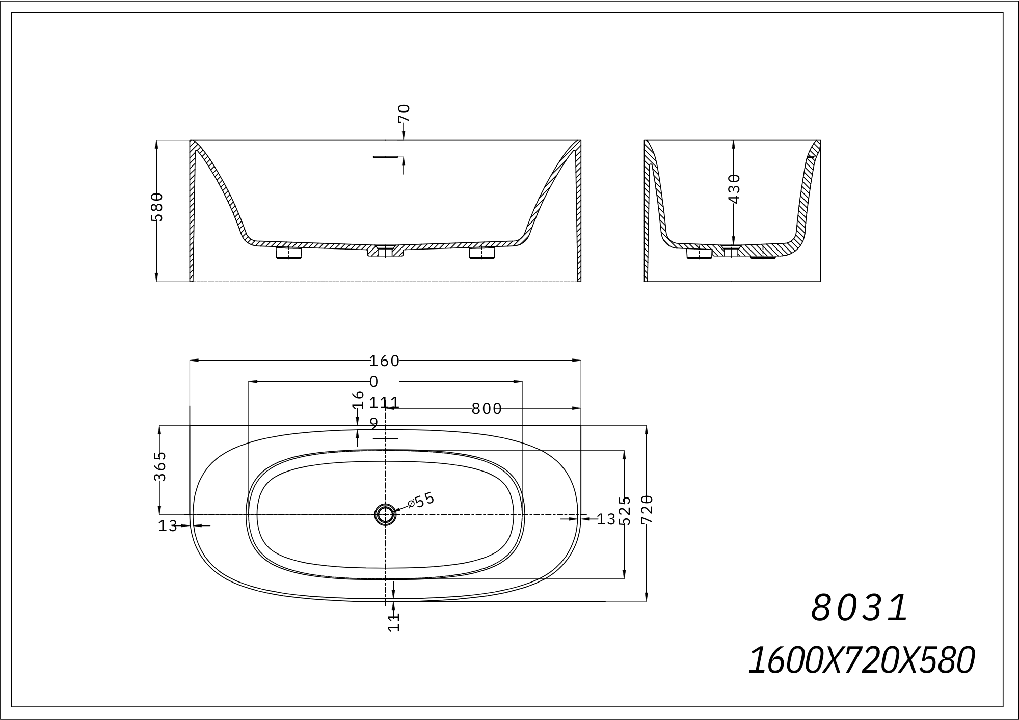 Alvina back-to-wall 1600mm - Ov-8031 1600