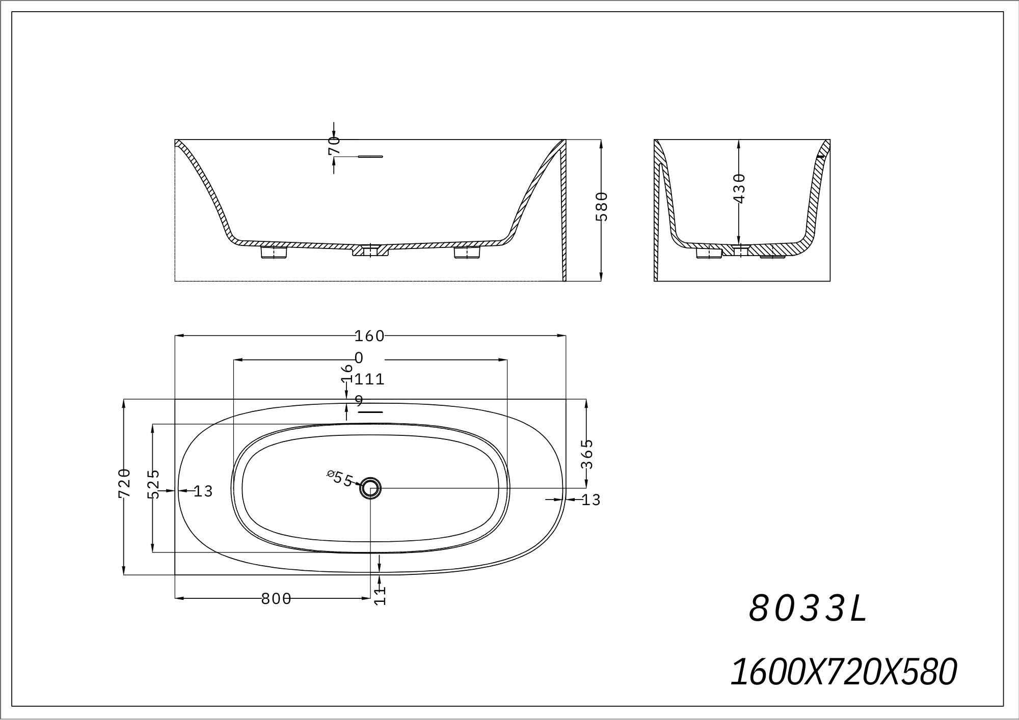 Alvina left-to-wall 1600mm - Ov-8033 1600