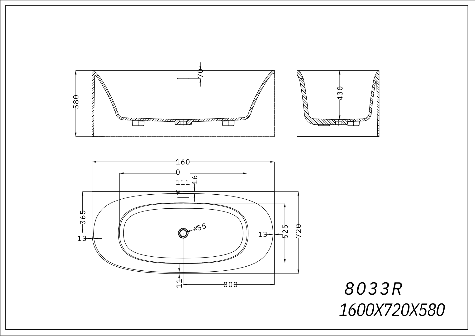Alvina right-back-to-wall 1600mm - Ov-8033 1600