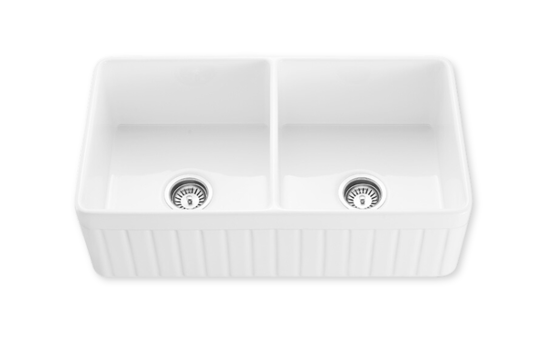 Traditional Fireclay Double Fluted Butlers Sink White 828mm - TK3318TD