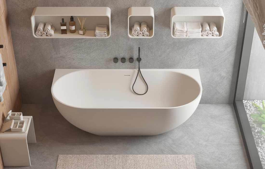 Justina Back-to-wall stone bath 1700mm - ST12 1700 BW