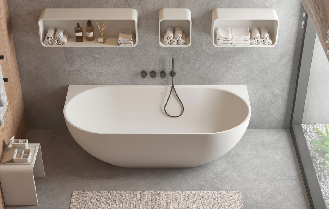 Justina Back-to-wall stone bath 1700mm - ST12BW