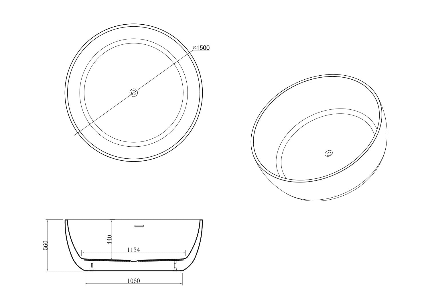 Panama 1500 - Big Freestanding Round Bath - 1500mm