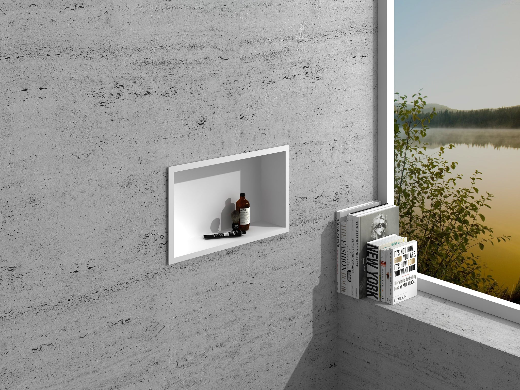 Recessed Matte White Shower Shelf - 600mm - G01122