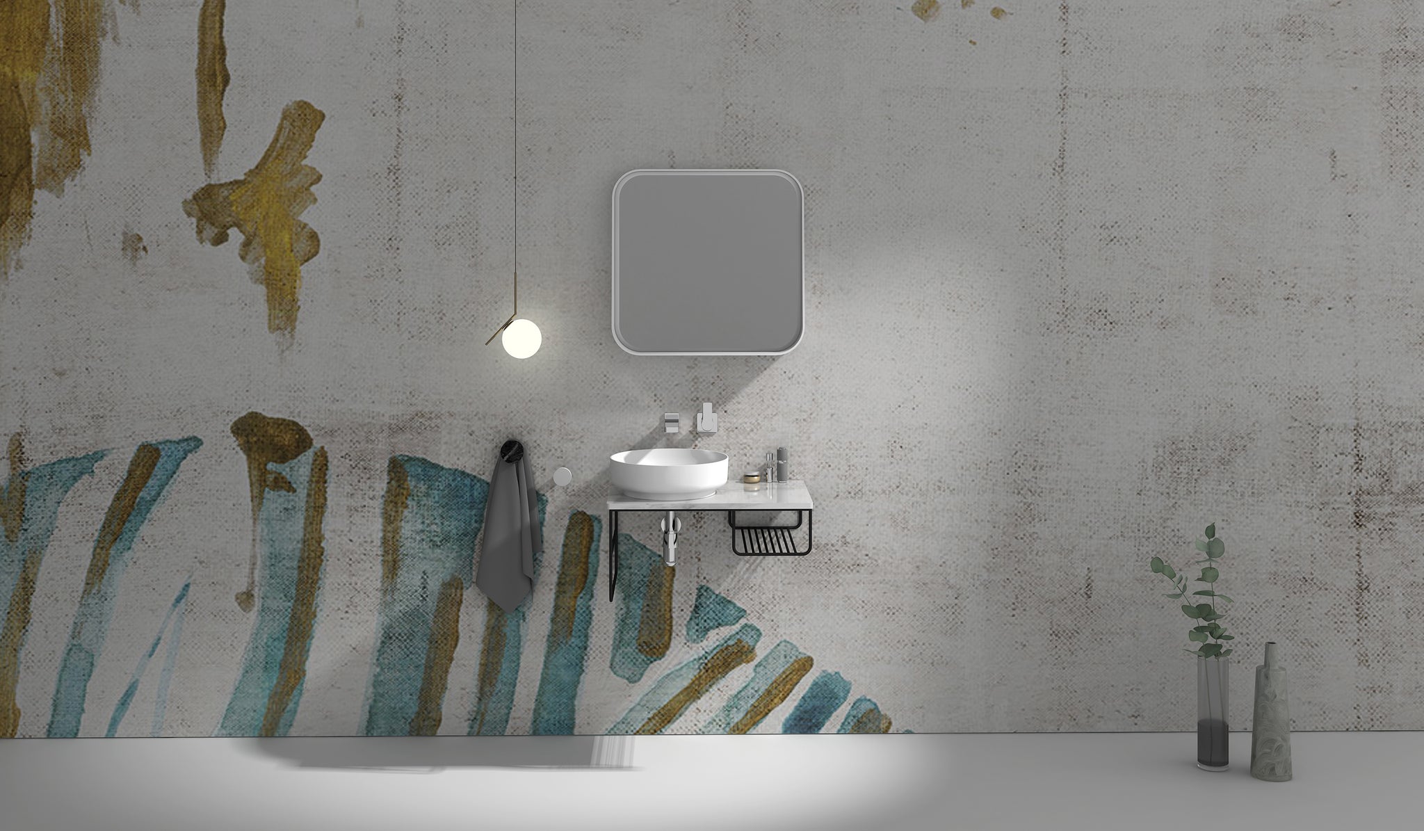 Gia Minimalist Industrial Look Vanity with Black Frame - G2736-0