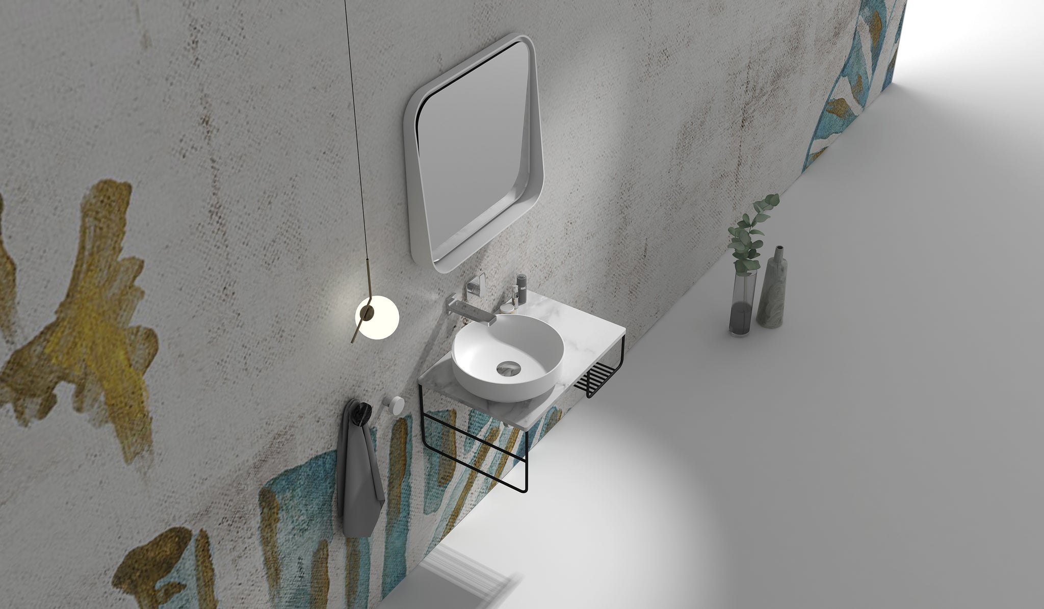 Gia Minimalist Industrial Look Vanity with Black Frame - G2736-0