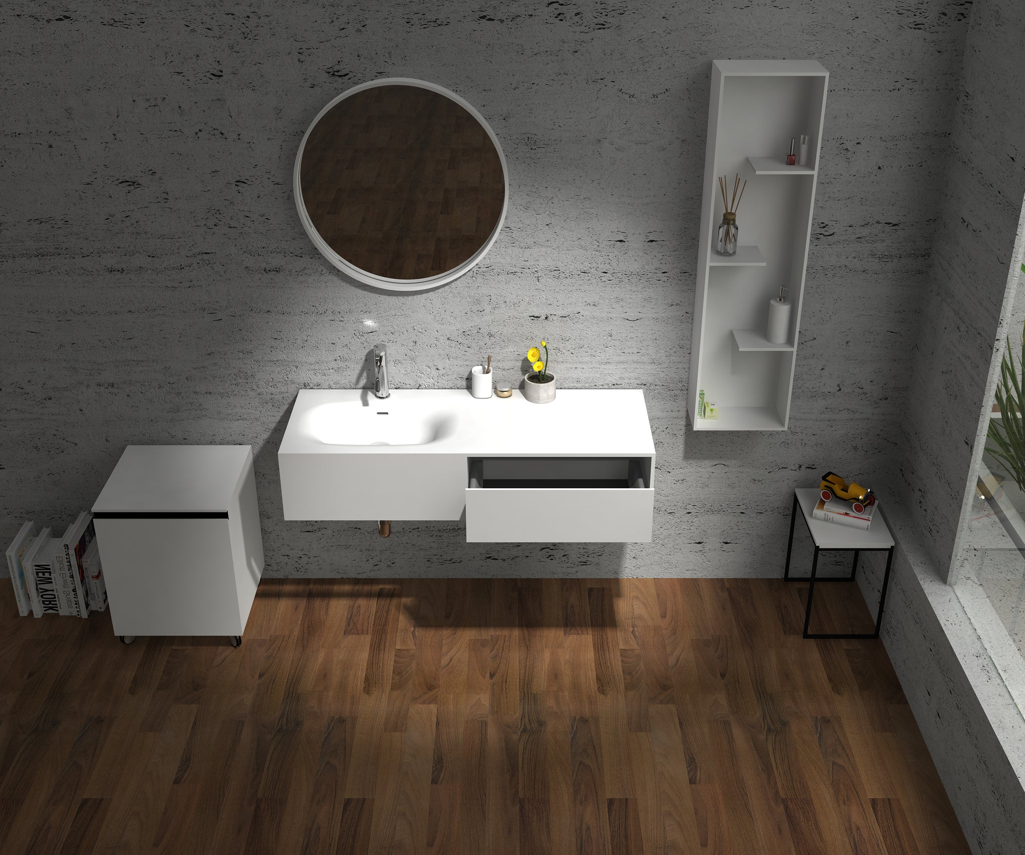 Wall Hung Black Oak Vanity & Solid Basin - 1200mm - G38487