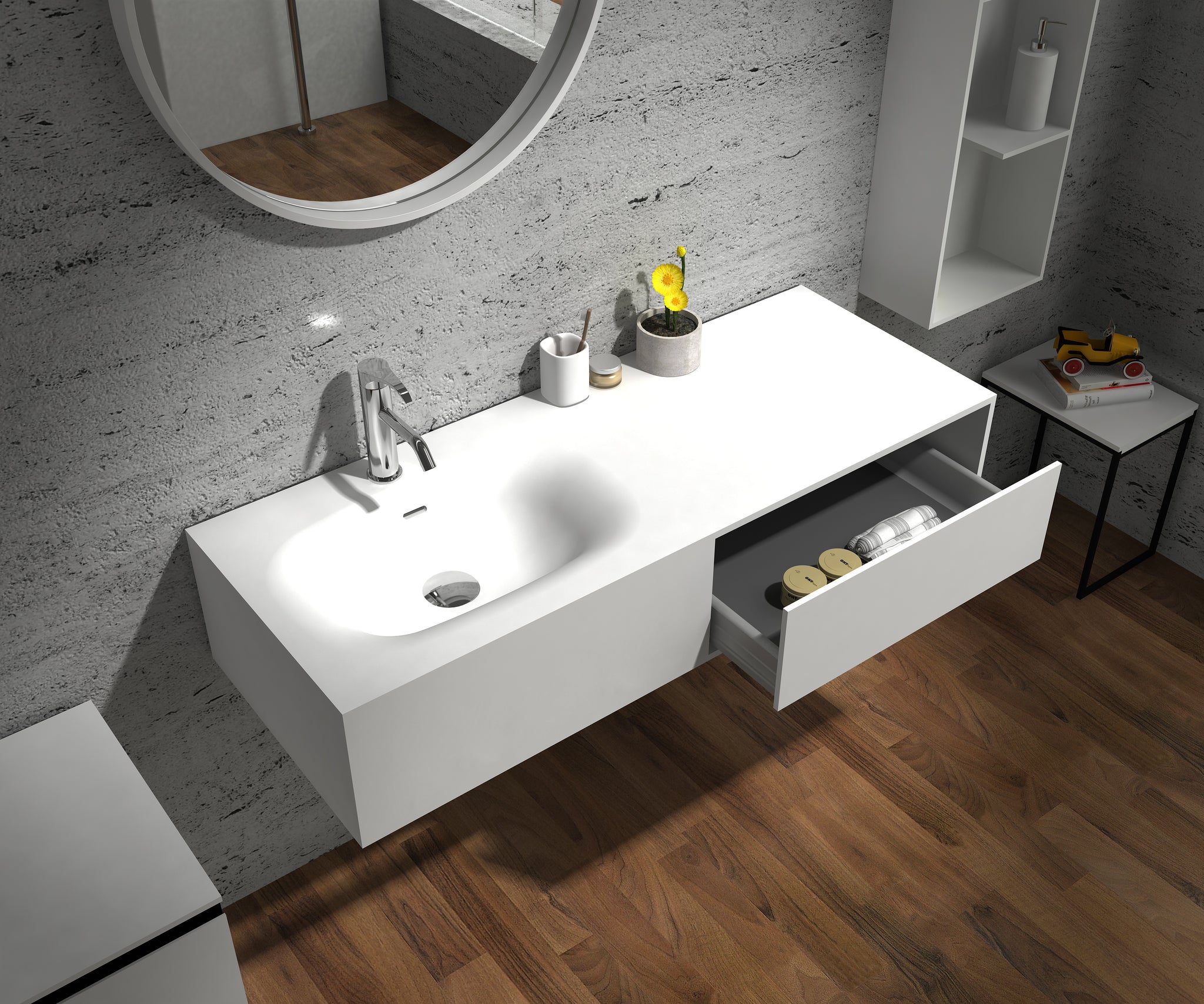 Wall Hung Black Oak Vanity & Solid Basin - 1200mm - G38487