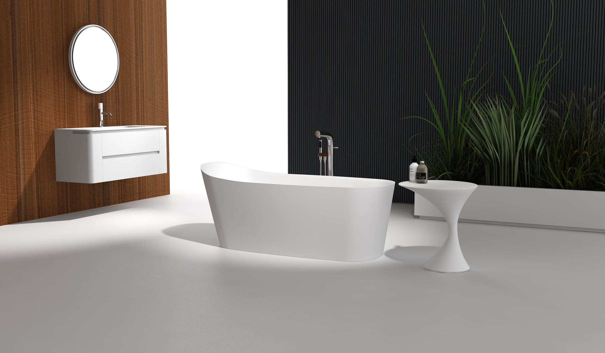 Gia Elegant Thin Edge Stone Bath - 1600mm - G65175