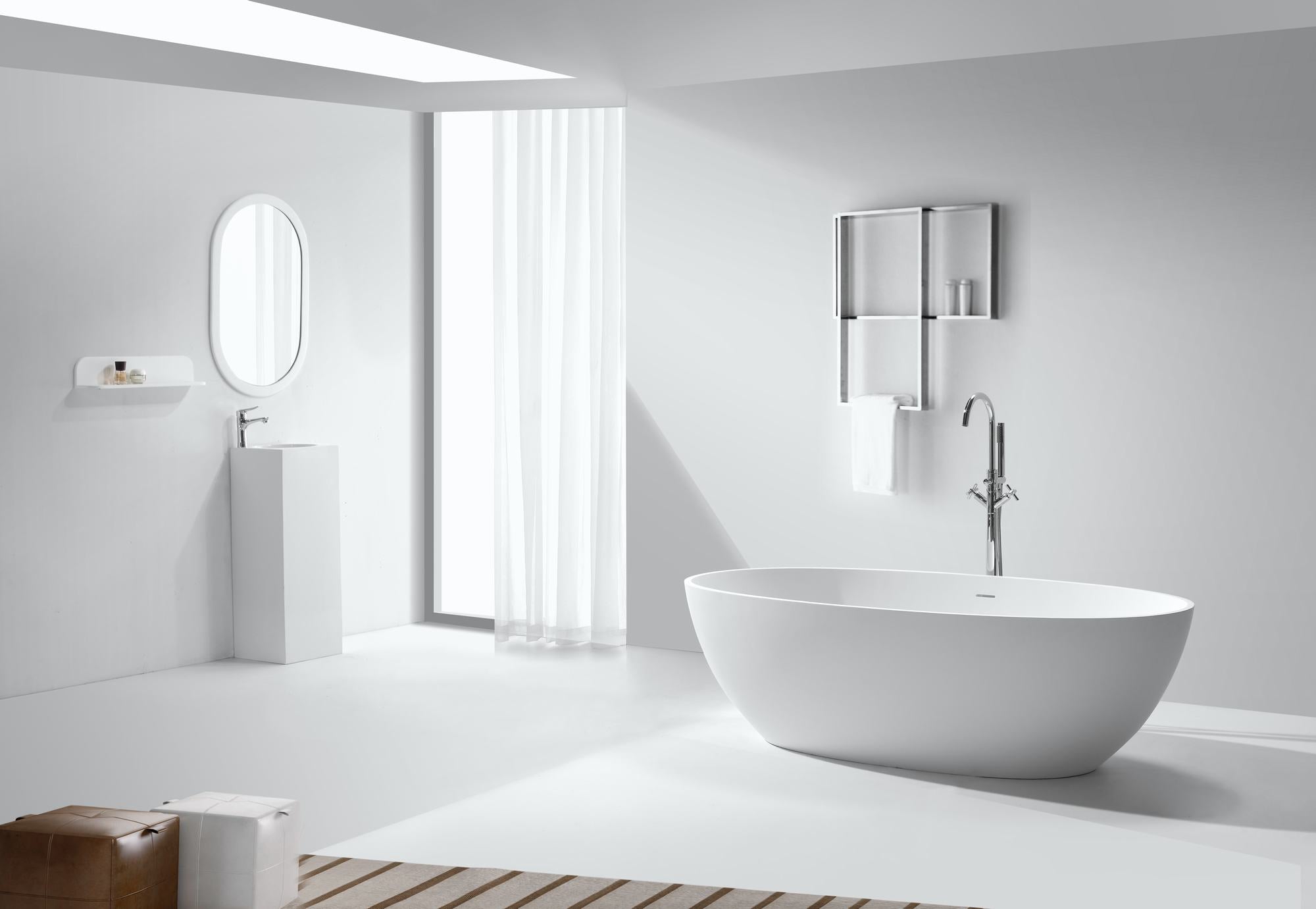 Large Oval Matte White Stone Bath - 1700mm - B003-B