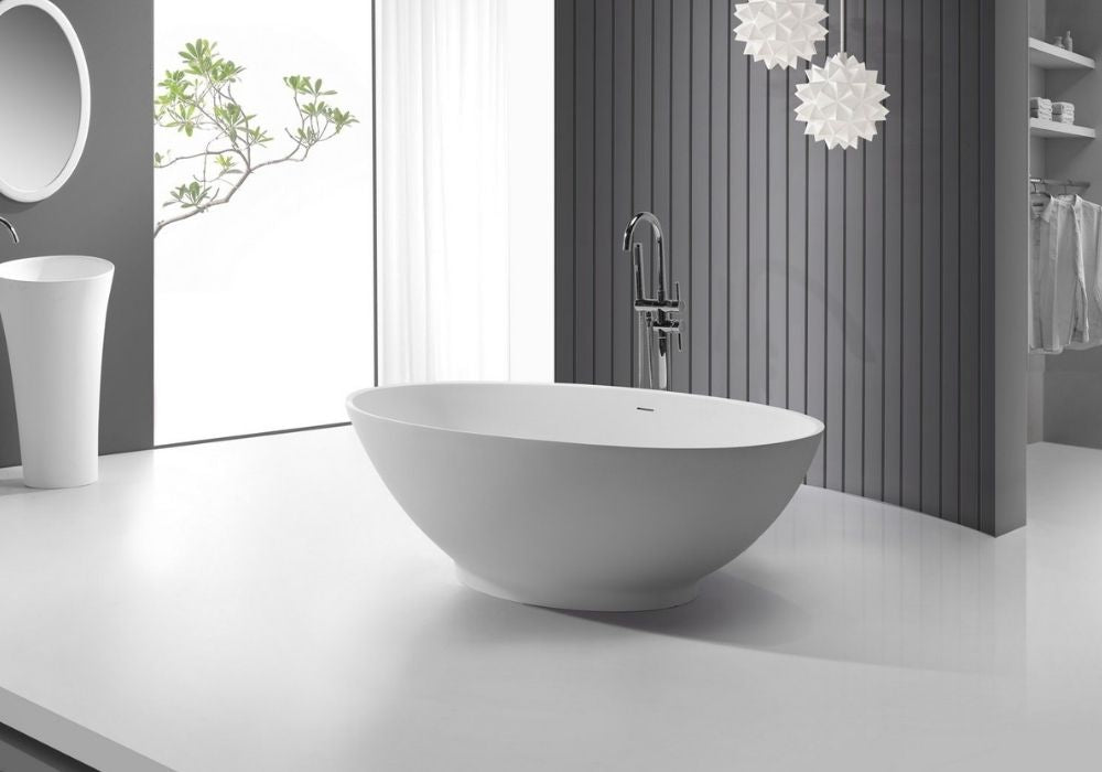 Hugi Elegant Oval Shaped Stone Bath - 1800mm - B061