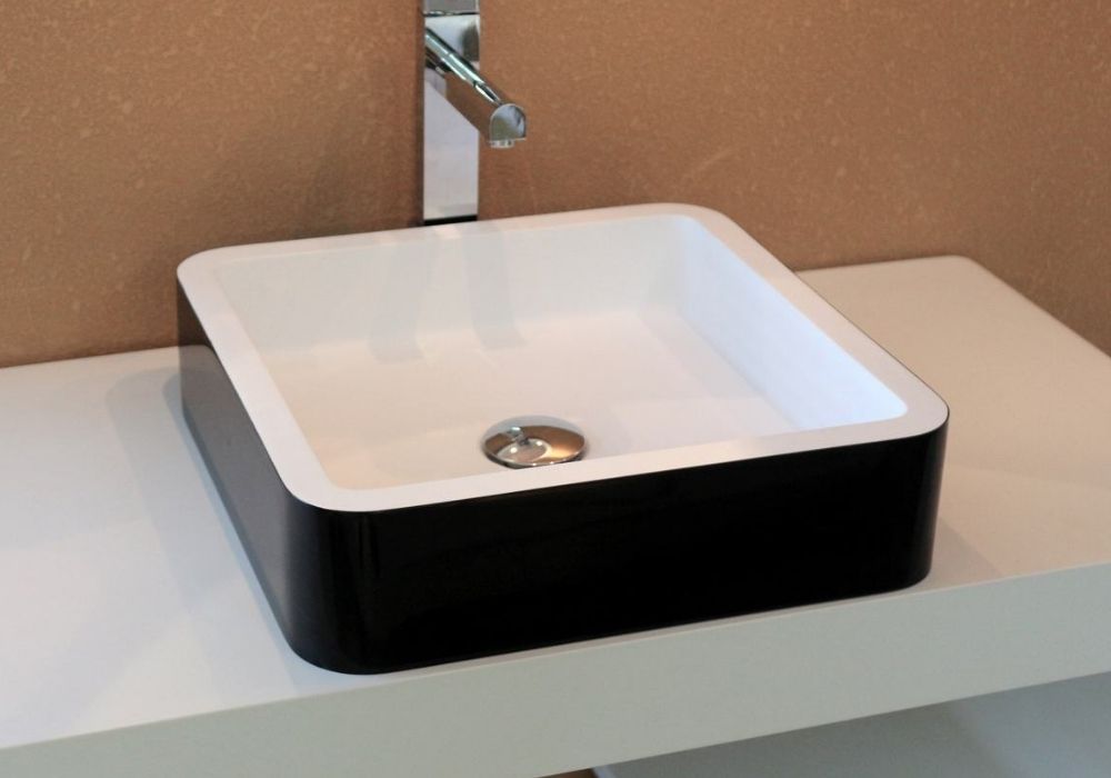 Hugi Matte Black & White Stone Basin - 400mm - B1154