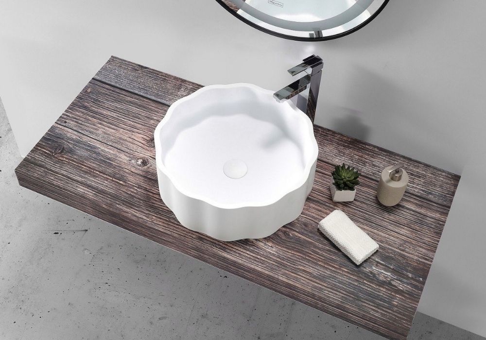 Polymarble Modern Wash Basin - Matte White - 460mm - B1163