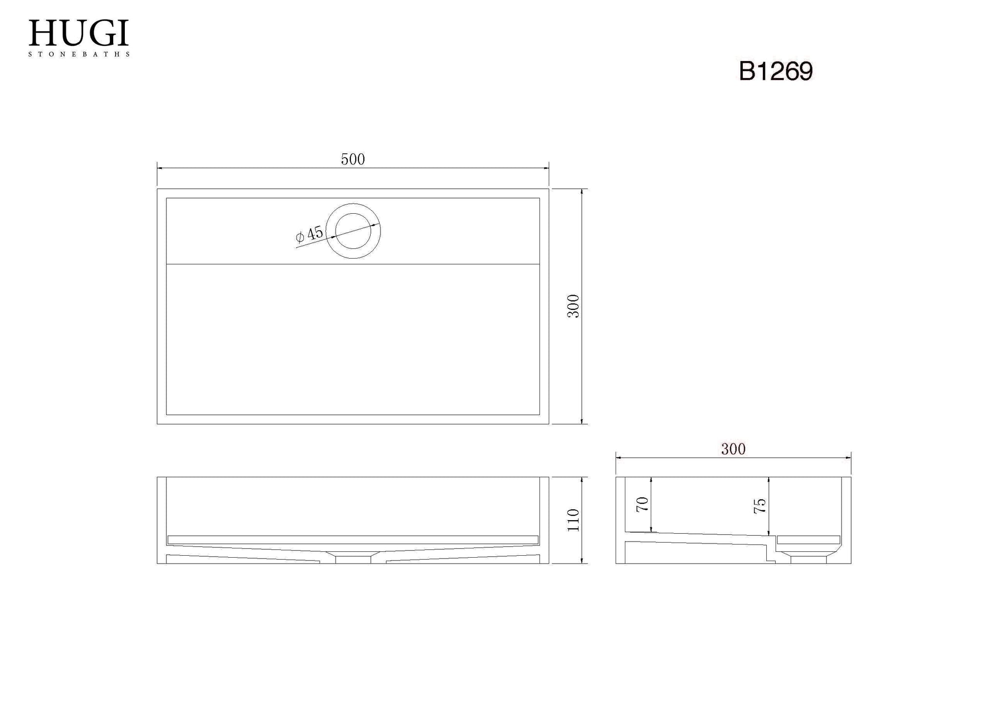 Hugi Benchtop Basin - Square Corners - 500mm - B1329