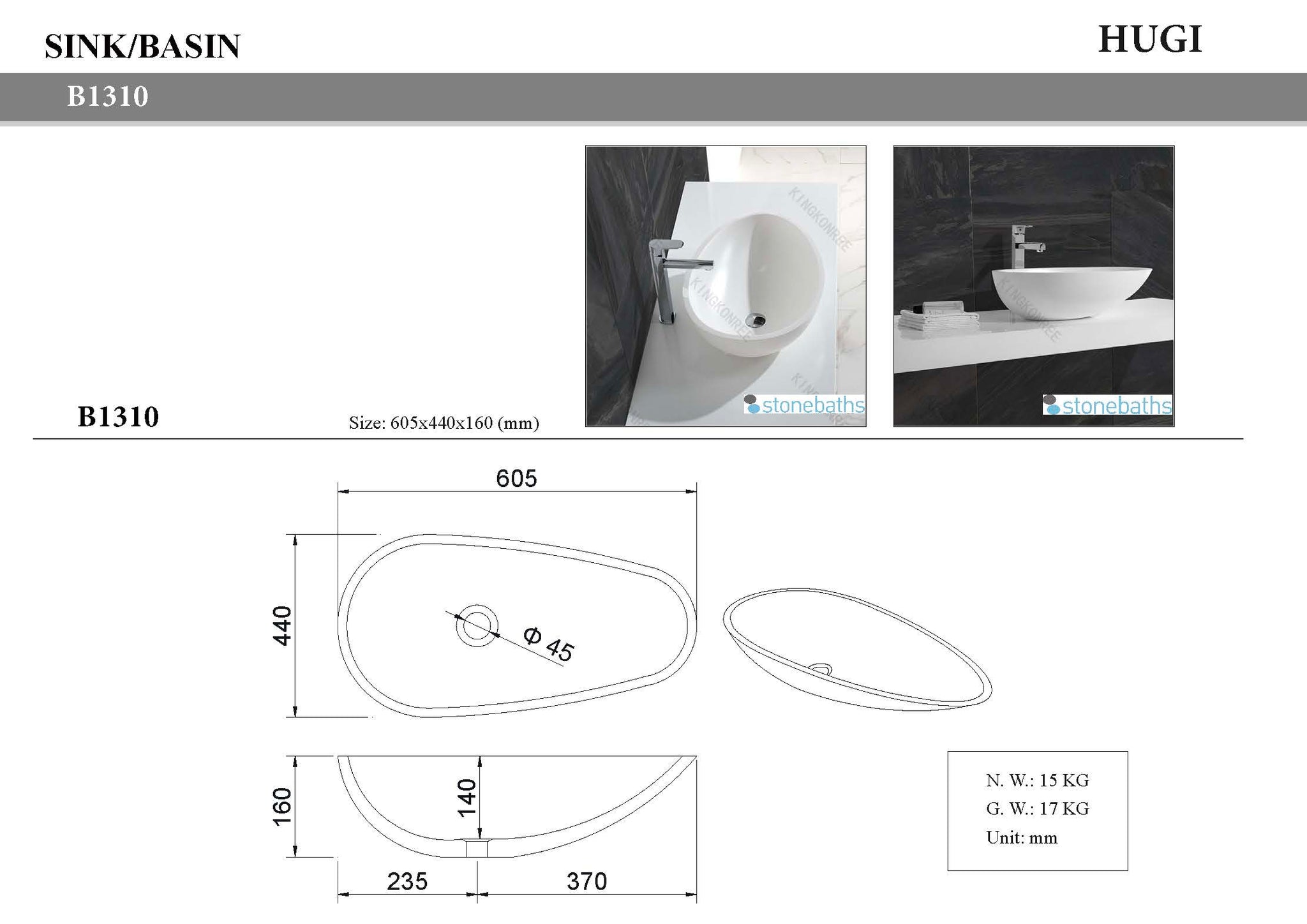 Polymarble Basin Architect Design