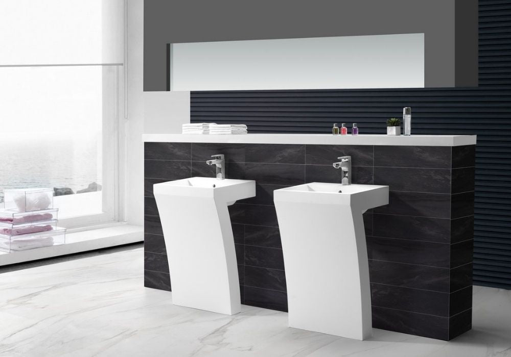 Hugi Solid Freestanding Stone Basin - Commercial or Powder Room - 830mm - B1393-1