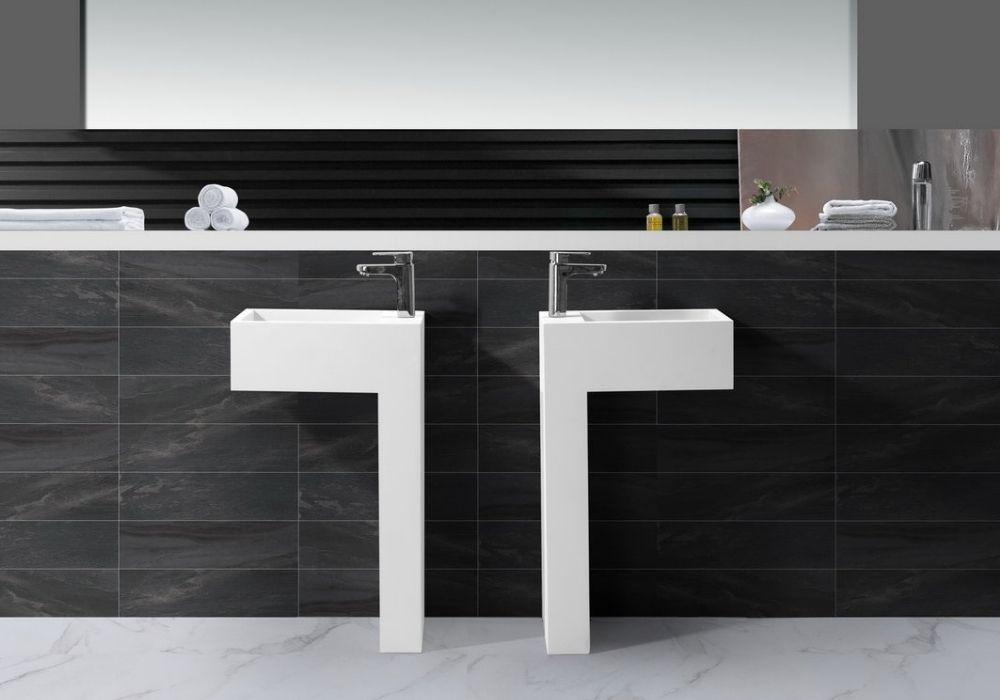 Hugi L Shaped Minimalist Stone Basin - 830mm - B1583