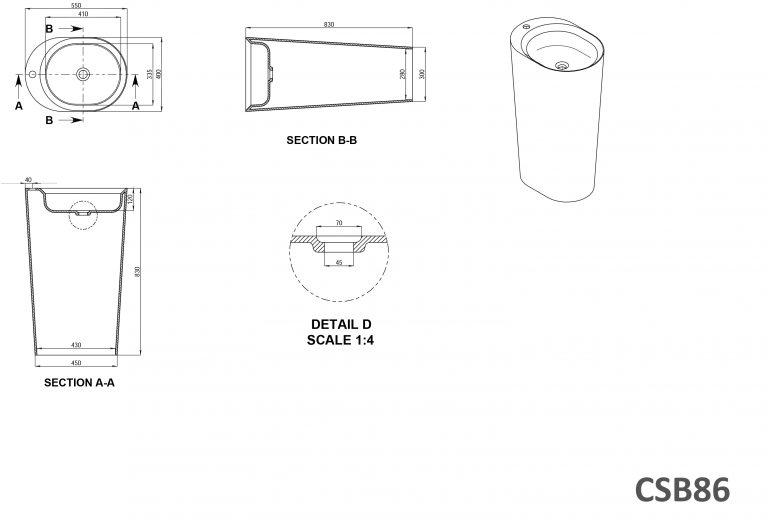 Toka Lite CSB86 Freestanding Solid Surface Stone Basin 550mm Architect Design