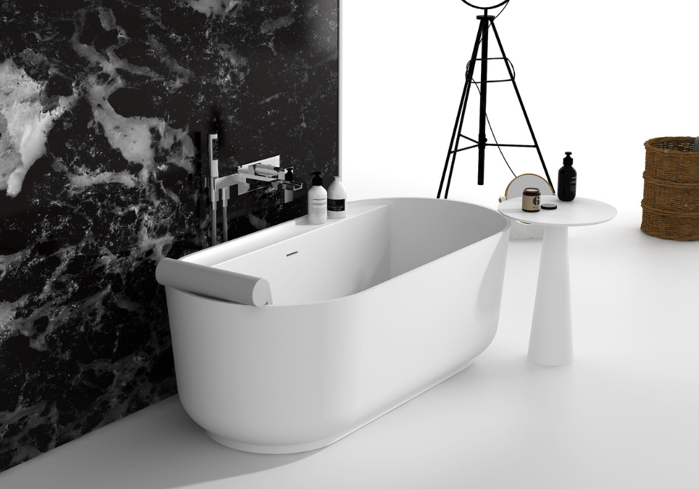 Gia Upright Back-To-Wall Stone Bath - 1600mm - G65176