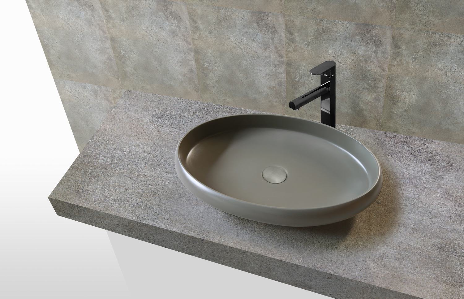 Hugi Stone Basin Oval Shaped Concrete Grey