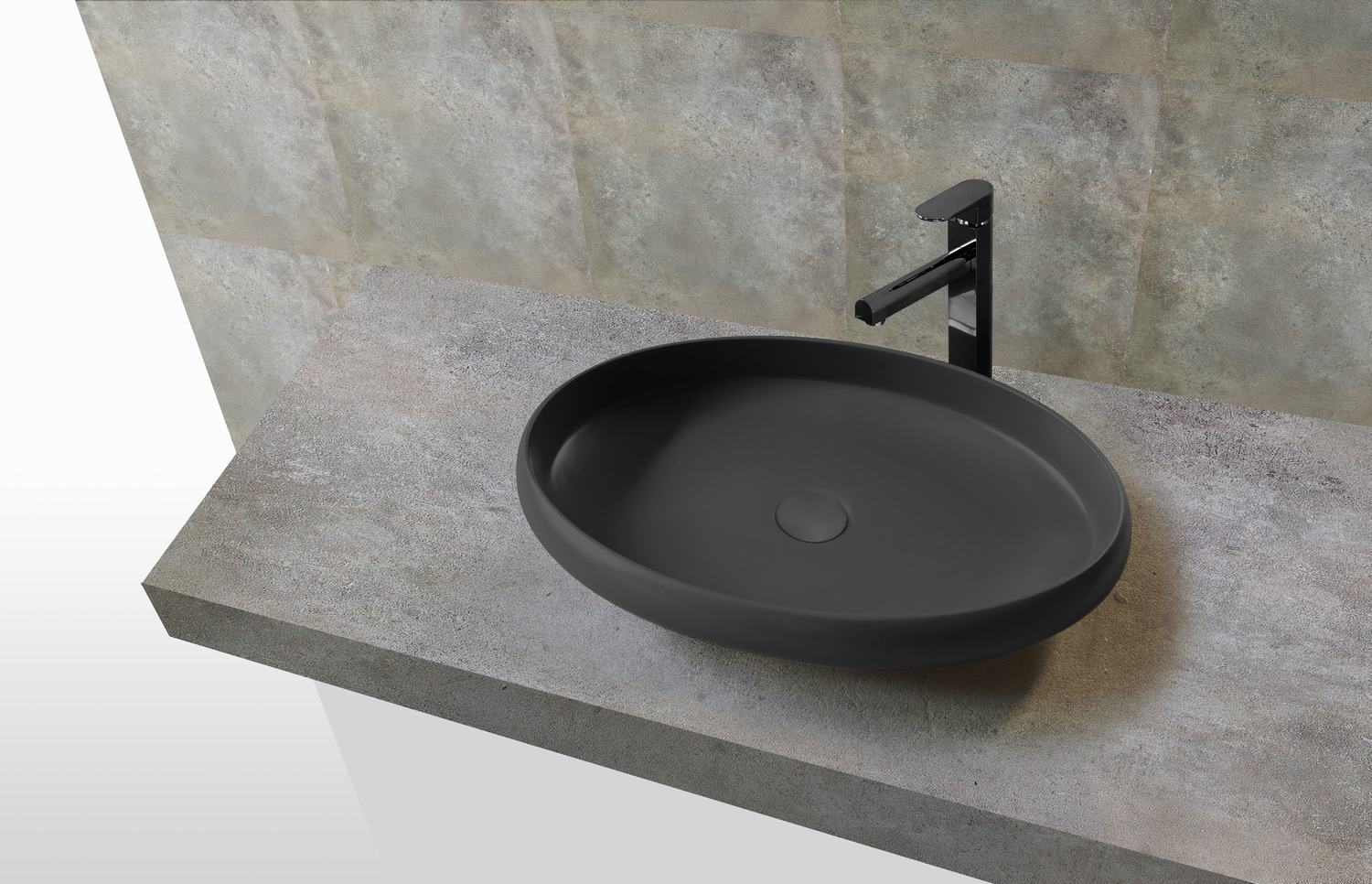 Hugi Stone Basin Oval Shaped Concrete Grey