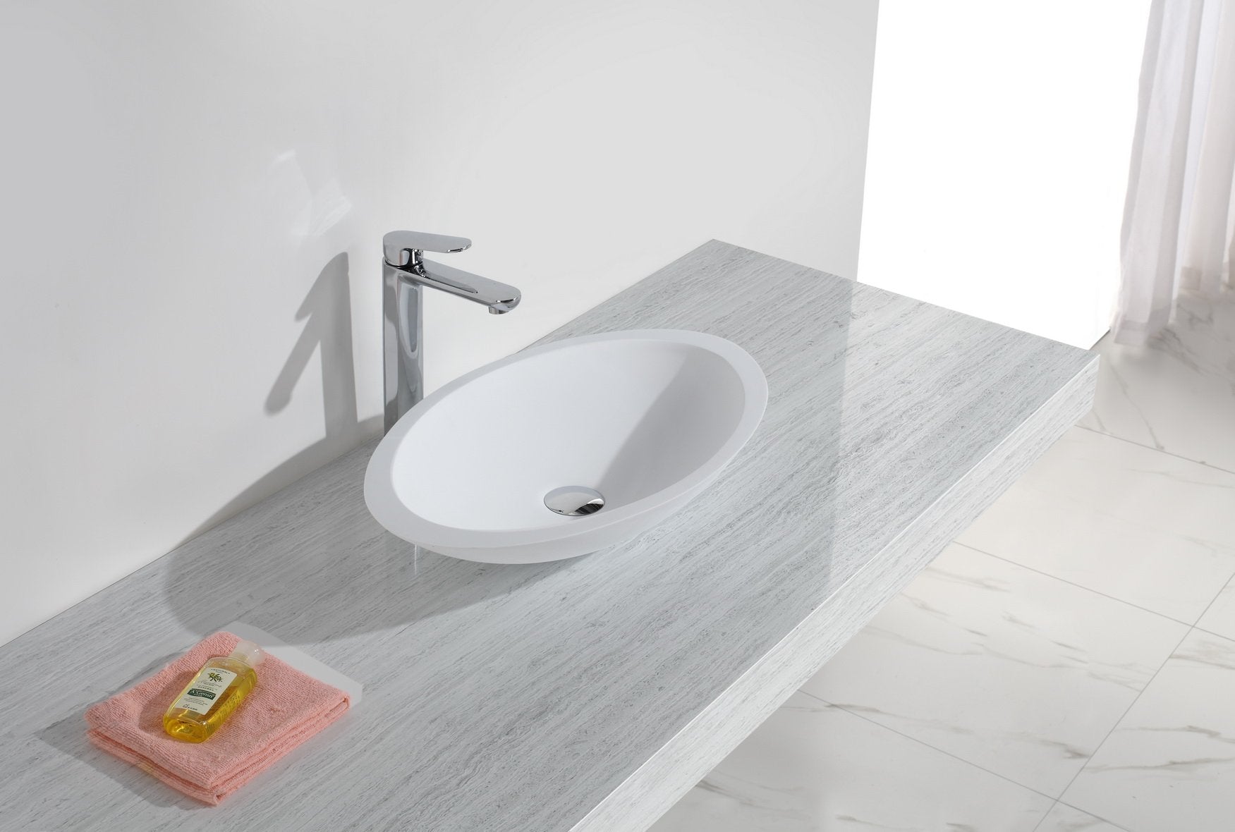 Hugi Solid Stone Basin - Wide Edge - 590mm - B1301