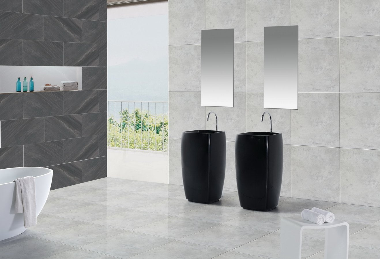 Hugi Freestanding Black Stone Basin - 850mm - B1391