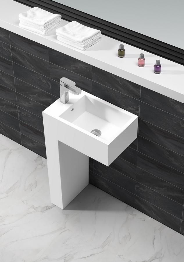 Hugi L Shaped Minimalist Stone Basin - 830mm - B1583