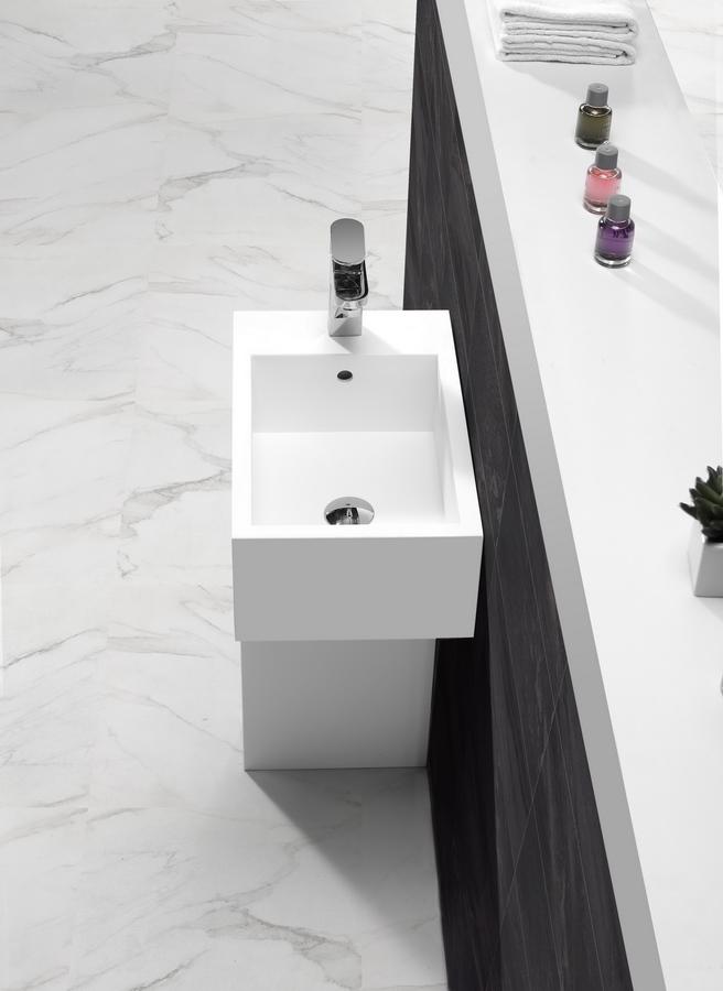 Hugi L Shaped Minimalist Stone Basin - 830mm - B1583