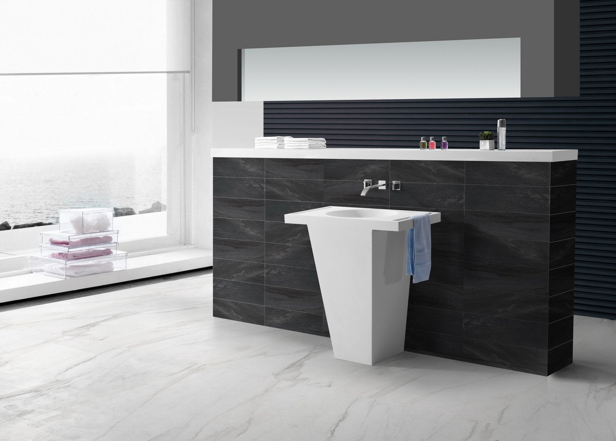 Hugi Freestanding Stone Basin - Built-in Towel Rail - 850mm - B1584