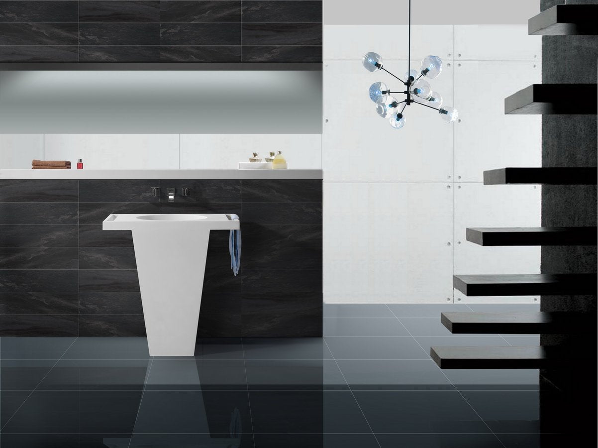 Hugi Freestanding Stone Basin - Built-in Towel Rail - 850mm - B1584