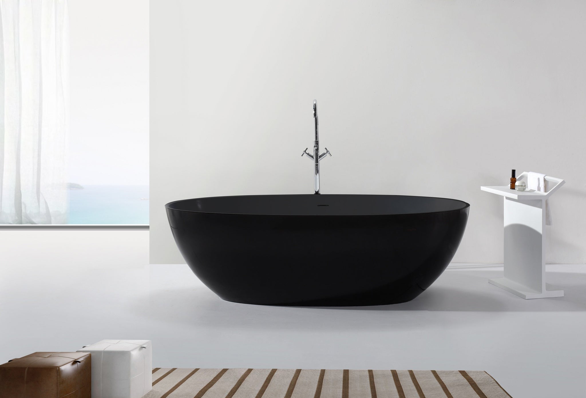 Hugi Matte Black Oval Stone Bath - 1700mm - B003-B