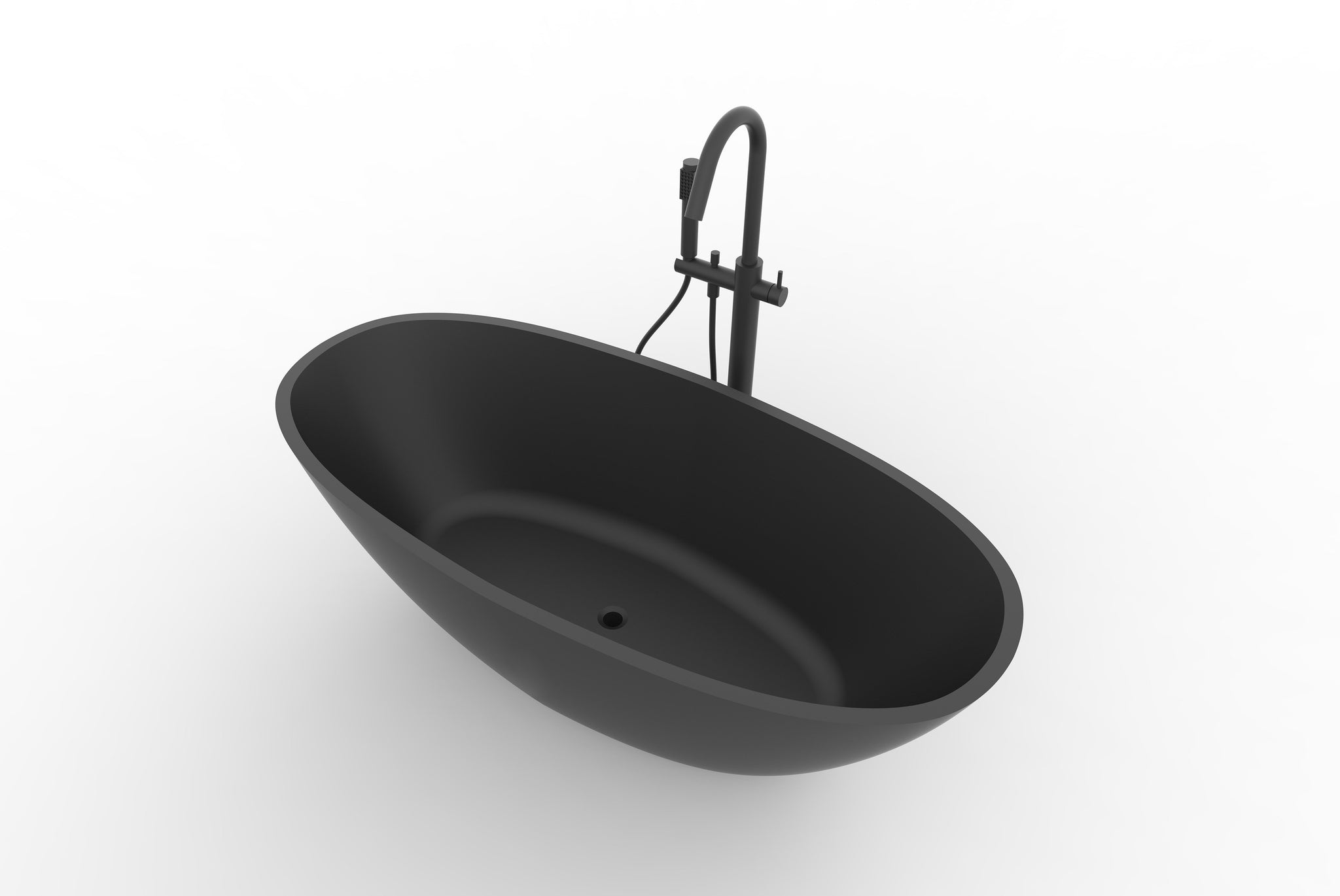 Hugi Classic Stone Bath - Matte Black - 1630mm - B008